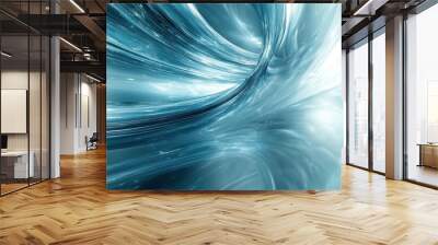 Abstract blue waves swirling through light in a digital representation of fluid movement Wall mural