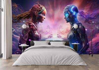 Confrontation, the battle of the chatbot of artificial intelligence and man Wall mural