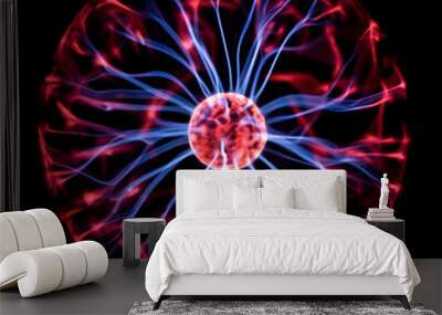 Decoration lamp in shape of plasma ball with red and blue electrodes Wall mural