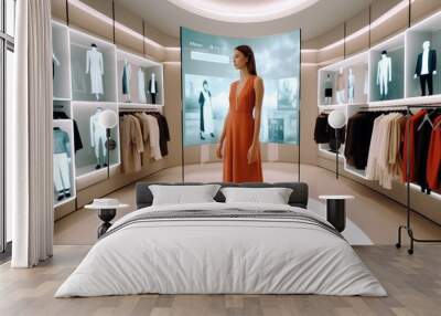 Stunning and atmospheric 3D virtual dressing room. Generative AI Wall mural