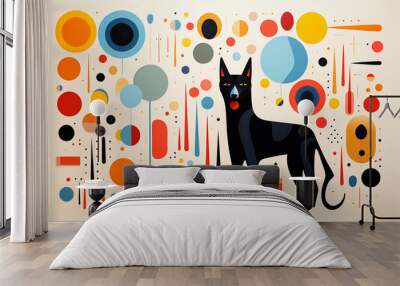 Abstract black cat silhouette with colorful shapes Wall mural