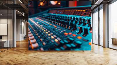 audio mixer and sound mixing console with glowing red and blue lights Wall mural