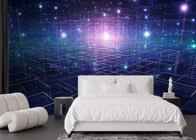 technic futuristic electonic network blockchain wallpaper with connecting communication digital data elements in background texture Wall mural