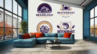 Set vintage bundle classic seafood restaurant logo design for business company Wall mural