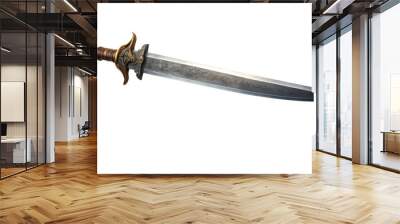 A large sword with a wooden handle standing boldly against a crisp white backdrop Wall mural