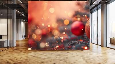 Christmas Tree In Red Background Wall mural