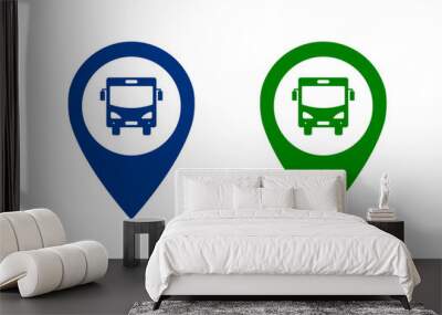 Map pointer with bus icon . bus station and location pin icon vector . bus station location pin icon ux ui destination,direction Wall mural