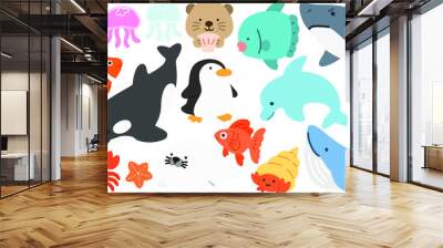 Set of Flatcolored Aquatic Creatures Wall mural