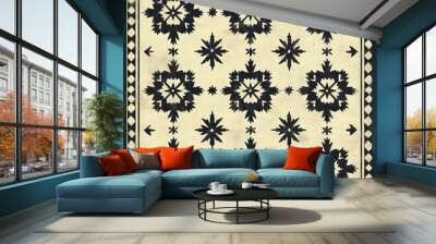 Geometric Pattern with Dark Florals on Light Background Wall mural