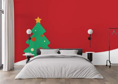 Christmas and New Year Greeting template with Christmas tree and snow Wall mural