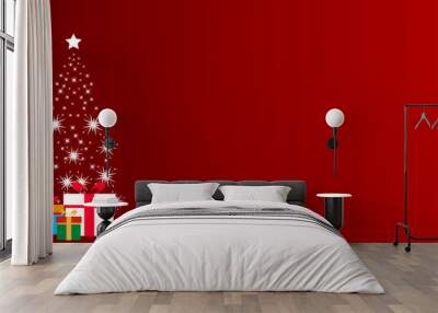 Christmas background with sparkling star christmas tree and gifts Wall mural