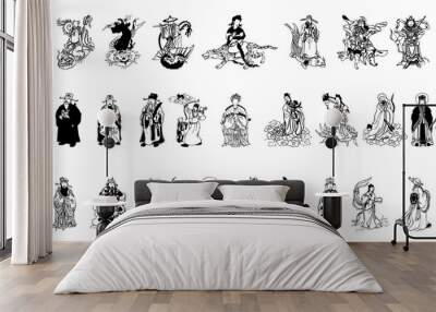 silhouettes of chinese gods and goddesses Wall mural