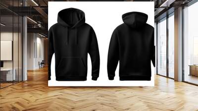 Blank front and back view black hoodie template on white background. Mockup template for artwork graphic design. Wall mural