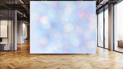 Defocused abstract blue bokeh background pastel colored, flare from lights, color gradient, blurred round bokeh as holiday texture. Glittering aesthetic textured lighting vertical pattern Wall mural