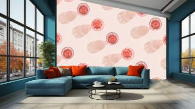 Summer alcohol drink pattern with glass of rose sparkling wine top view, dark shadows on pastel pink background. Wall mural