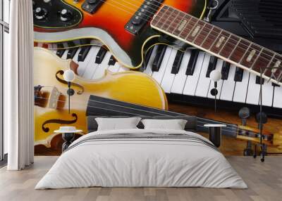 Electric guitar and piano keyboard. Wall mural