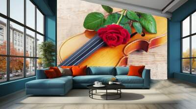 Violin and red rose. Copy space Wall mural