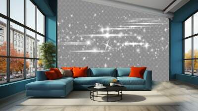 Abstract sparkling glitter texture. Shiny particle effect. Silver glittering space star dust trail of glittering particles on transparent background Wall mural