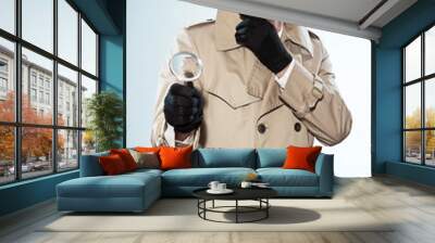 retro detective man with mustache and hat. holding magnifying gl Wall mural