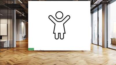 Girl hands up icon. Simple outline style. Woman raised two hands, hold arm, happy figure concept. Thin line symbol. Vector illustration design isolated on white background. EPS 10. Wall mural