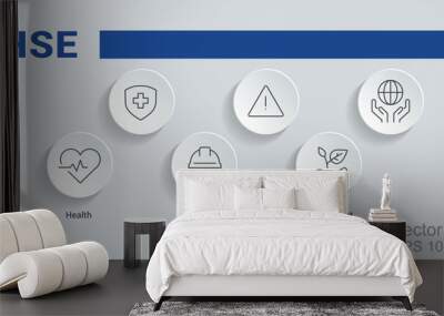 HSE. Health Safety Environment acronym. Vector Illustration concept banner with icons and keywords. EPS 10. Wall mural