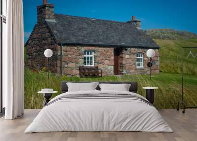 Red Stone Cottage with Slate Roof, Isle of Iona, Inner Hebrides, Scotland Wall mural