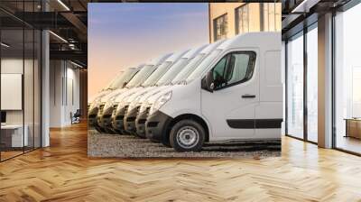 commercial delivery vans parked in row. Transporting service company. Wall mural