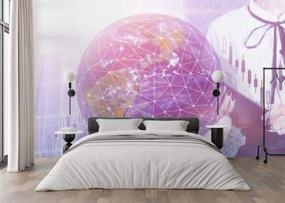 logistics process of commercial cargo between countries,world logistic and networks,global trade concept,Elements of this image furnished by NASA Wall mural