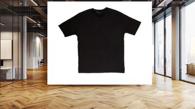 t-shirt design, men's black blank T-shirt template, front side, clothing mockup for print, isolated on white background, basic summer clothes Wall mural