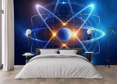 Futuristic Atomic Structure with Glowing Energy and Light Effects Wall mural