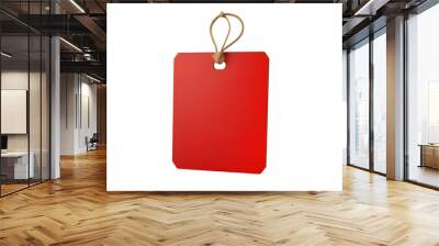 Blank Red Price Tag with String: A clean and simple image of a red price tag with a string, ready to be customized with your own text or graphics.  The isolated white background allows for easy integr Wall mural