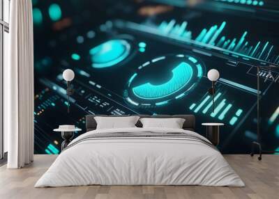 Futuristic Digital Dashboard with Data Visualization Elements Wall mural