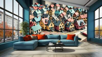 Miniature Houses on Tabletop Wall mural