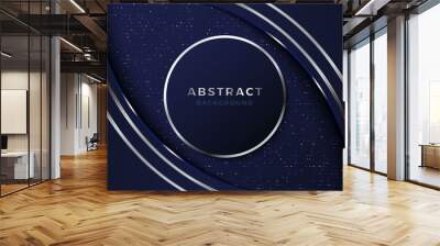 Abstract luxury navy background overlap layer on dark space with silver lines combinations for use element cover, banner, brochure, and flyer. Texture with dots element decoration. Wall mural