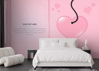 Hearts background, Valentine Day falling heart pink confetti Wall mural