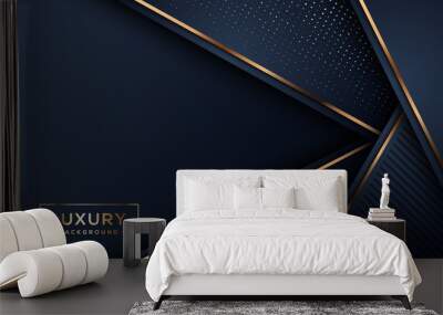 Luxury elegant background with shiny gold abstract element and dots particle on dark black metal surface. Business presentation layout Wall mural