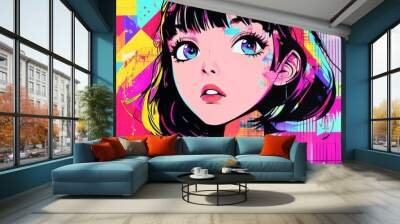 Geometric shapes in anime cartoon cool tone e- Geometric shapes in anime cartoon cool tone e-Gcommerce images. The geometric designs are sharp and eye-catching. The anime style brings a sense of fun  Wall mural