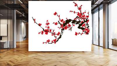 Realistic sakura blossom - Japanese cherry tree isolated on white background.  Wall mural