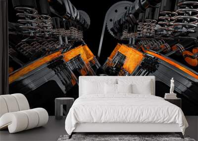 CG model of a working V8 engine with explosions. Pistons and other mechanical parts are in motion. Wall mural