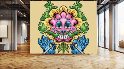 Sun Flower Cartoon Chill with Smoke Wall mural