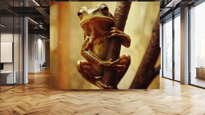 Close-up of a Green Tree Frog Perched on a Branch Wall mural