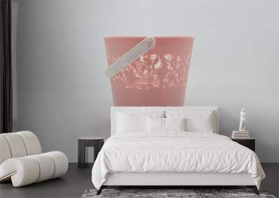 Beautiful Cute Artistic Modern Luxury Pink Bucket Vases with Elegant Carving for Kitchen and Living Room Decoration in White Isolated Background Wall mural