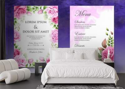 Beautiful floral wedding invitation template Wall mural