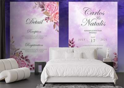 Elegant watercolor floral wedding invitation card set Wall mural