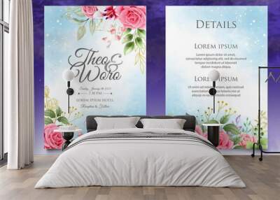 Hand drawn watercolor floral wedding invitation card template Wall mural