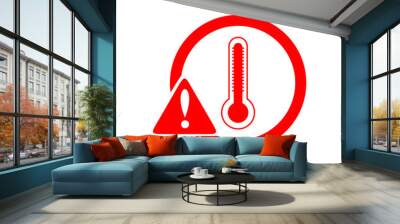 Hot temperature warning sign on red color Wall mural