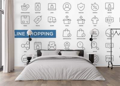 Online Shopping Icon Collection Set. Easy To Use, Easy To Edit And Simple Line Vector Icons. Wall mural