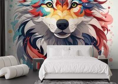 A detailed illustration  a colorful wolf Wall mural