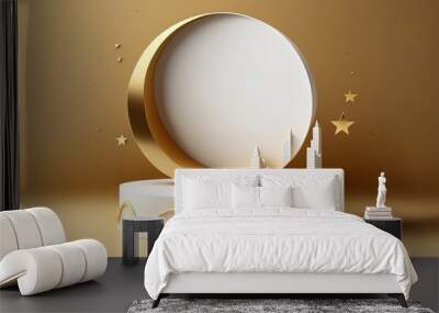 3D Rendering Ramadan Islamic Podium background for Product Display, white gold, luxury Abstract scene background. moon and star ,Product presentation, mock up,  by Ai generative Wall mural