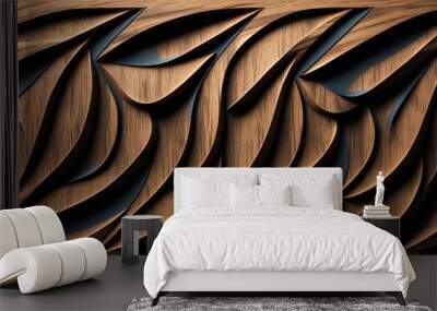 3d wooden pattern panel, with wooden background for wall, 3d illustration. abstract low poly backgro Wall mural